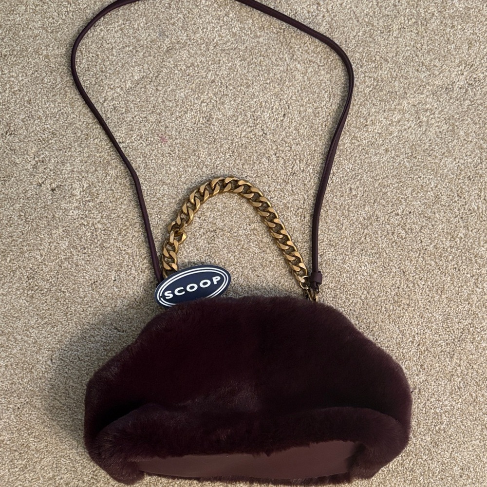 Faux Fur Scoop Crossbody Bag in Deep Burgundy